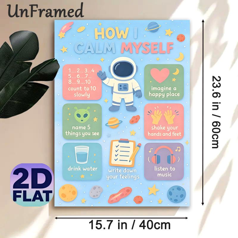 Space-themed Calming Guide Painting Poster, Pastel Cartoon Space Scene Poster, Practical Emotional Regulation Tips, Suitable For Office, Living Room_maomaolike.com