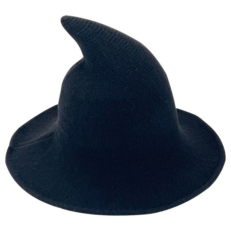 Unisex Cotton yarn wizard knitted Halloween witch hat spire foldable magic hat_maomaolike.com