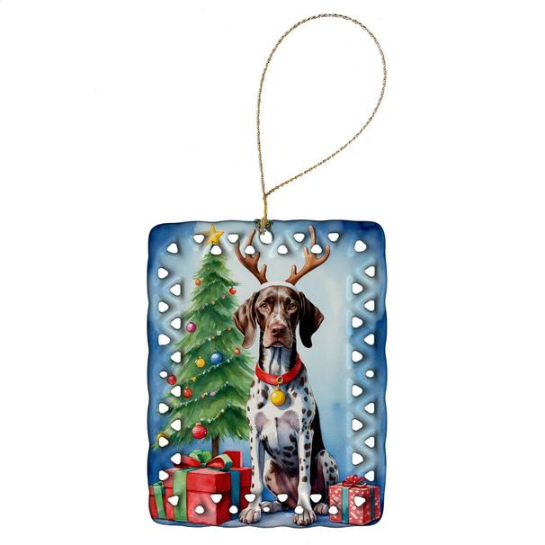 German Shorthaired Pointer Christmas Reindeer Porcelain Ornament Christmas Tree Hanging Decorations For Home Christmas Holiday, Rectangle, Gift, Multicolor_maomaolike.com