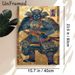 Oni Samurai Painting Poster, Vintage Traditional Japanese Style Poster, Detailed Armored Horned Oni Samurai With Golden Swirling Patterns, Cultural_maomaolike.com