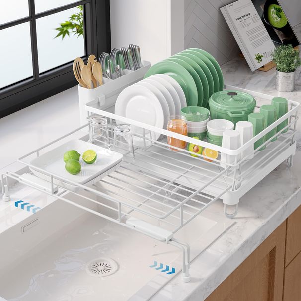 Kitsure Adjustable Dish Drying Rack, 15.6''-25.2''L × 16.9''W, Black_maomaolike.com