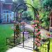 Metal Garden Arch With Gate 79.5'' Wide X 86.6'' High Climbing Plants Support Rose Arch Outdoor Black_maomaolike.com