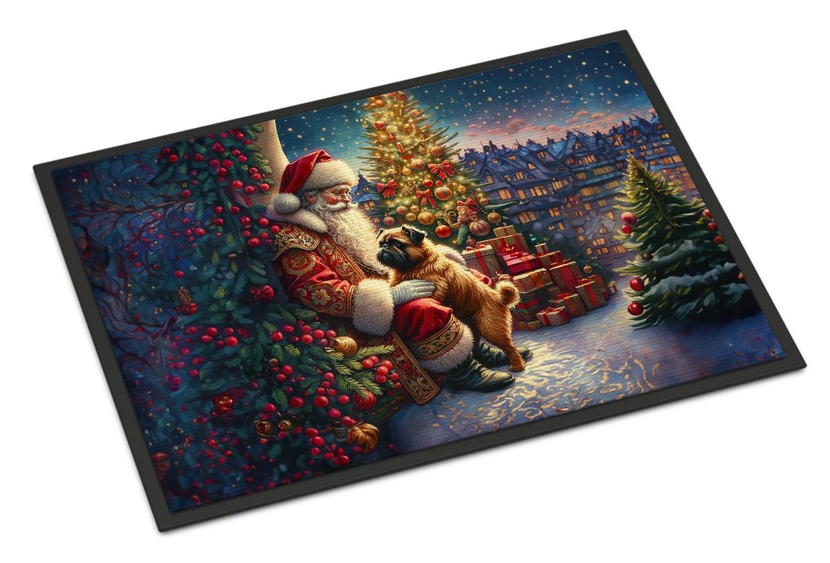 Brussels Griffon And Santa Claus Doormat Front Door Mat Indoor Outdoor Rugs For Entryway, Non Slip Washable Low Pile, 24H X 36W_maomaolike.com