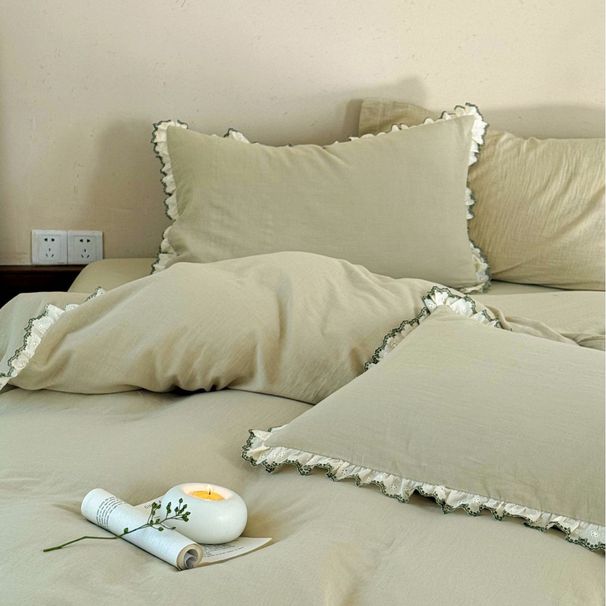 Vintage Original Cotton Gauze Four-Piece Three-Dimensional Double Layer Ruffled Edge Bedding Washable Set_maomaolike.com