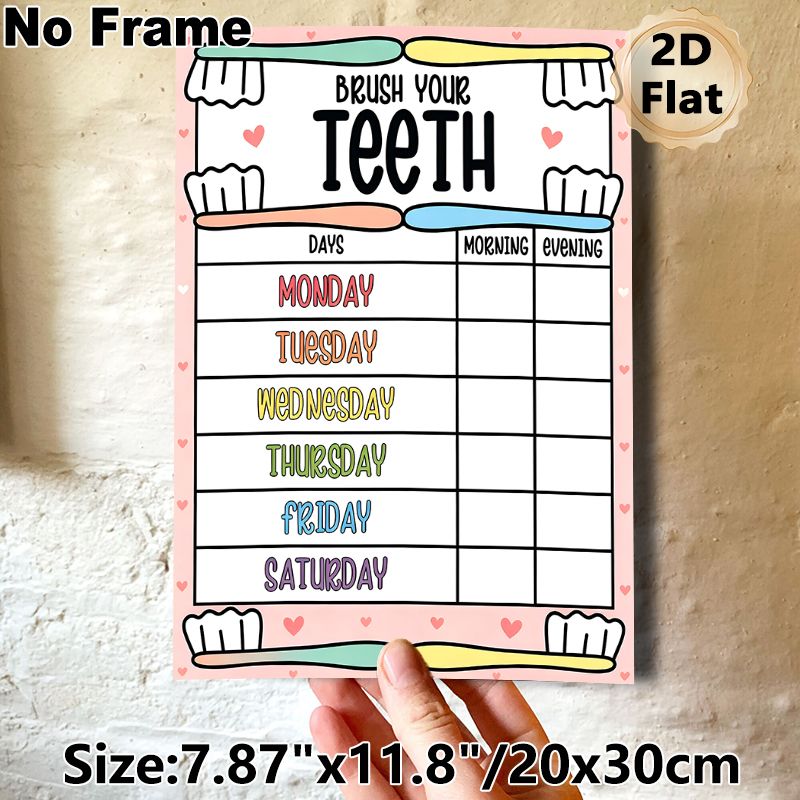 Brush Your Teeth Weekly Tracking Chart Painting Poster, Colorful Cute Illustrated Poster, Practical Tool To Monitor Morning & Evening Teeth Brushing_maomaolike.com