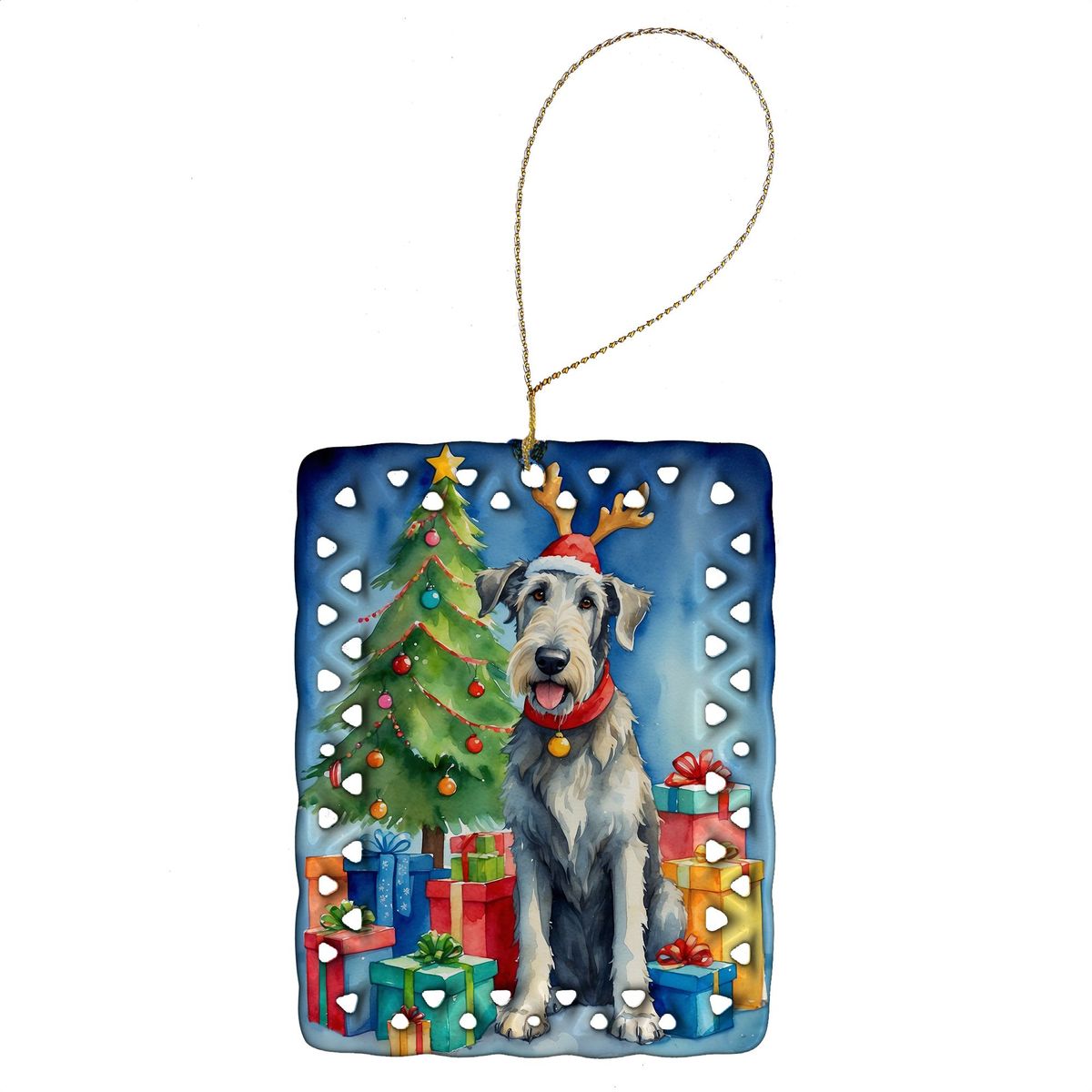 Irish Wolfhound Christmas Reindeer Porcelain Ornament Christmas Tree Hanging Decorations For Home Christmas Holiday, Rectangle, Gift, Multicolor_maomaolike.com