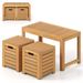 Acacia Wood Outdoor Coffee Table With Stools Set Of 3 Pieces Patio Table And Stools Set For Balcony, Patio, Porch, Garden And Other Limited Space_maomaolike.com