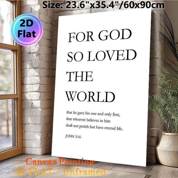 John 3:16 Bible Verse Painting Poster, Minimalist Typographic Text Poster, Inspirational Religious Message Ideal For Home, Living Room And Prayer_maomaolike.com