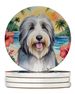 Bearded Collie Luau Large Sandstone Coasters Pack Of 4 Absorbent Round Coasters Decor Gifts For Men Or Women, 4 In, Multicolor_maomaolike.com