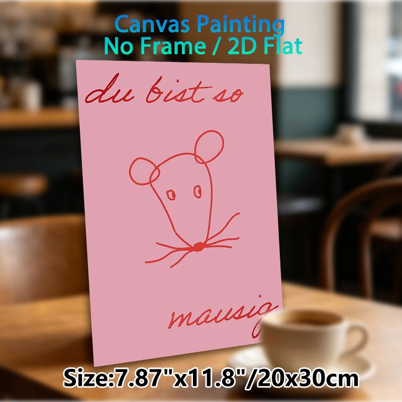 Mouse Themed Painting Poster, Soft Pink Background Red Line Art Mouse Poster, Simple Cute Design, Ideal For Bedroom And Living Room Wall Decor_maomaolike.com