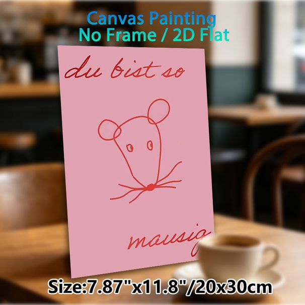 Mouse Themed Painting Poster, Soft Pink Background Red Line Art Mouse Poster, Simple Cute Design, Ideal For Bedroom And Living Room Wall Decor_maomaolike.com