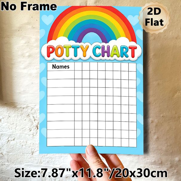 Potty Chart Painting Poster, Vibrant Rainbow & Heart Pattern Poster, Practical Tool To Track Potty Training Progress For Home Bathroom_maomaolike.com