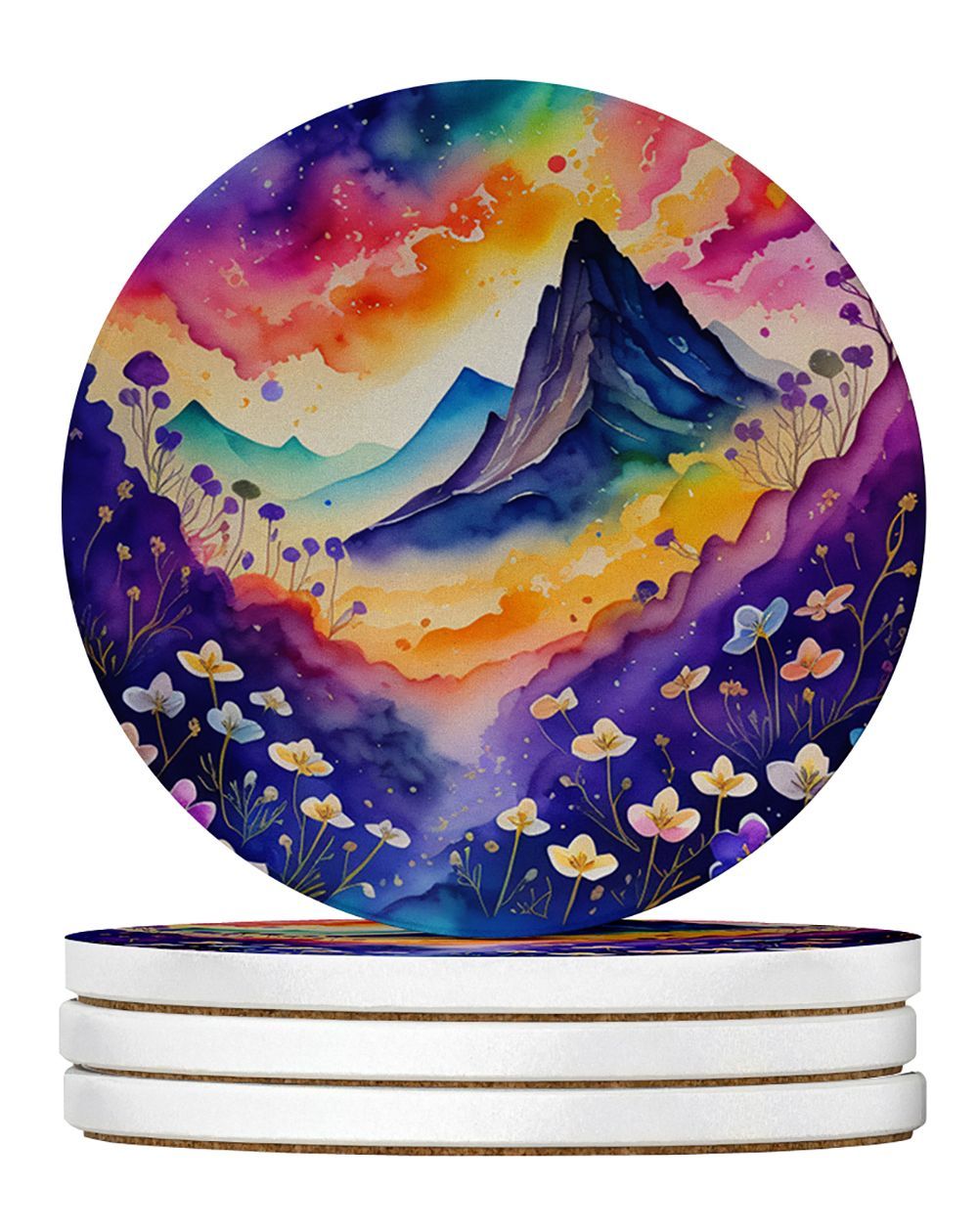Colorful Violets Large Sandstone Coasters Pack Of 4 Absorbent Round Coasters Decor Gifts For Men Or Women, 4 In, Multicolor_maomaolike.com