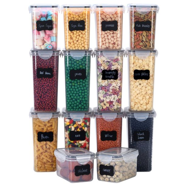 14-piece Sealed Jar Set Kitchen Crisper Food Grade PP Storage Box Grains Transparent Plastic Storage Jar_maomaolike.com