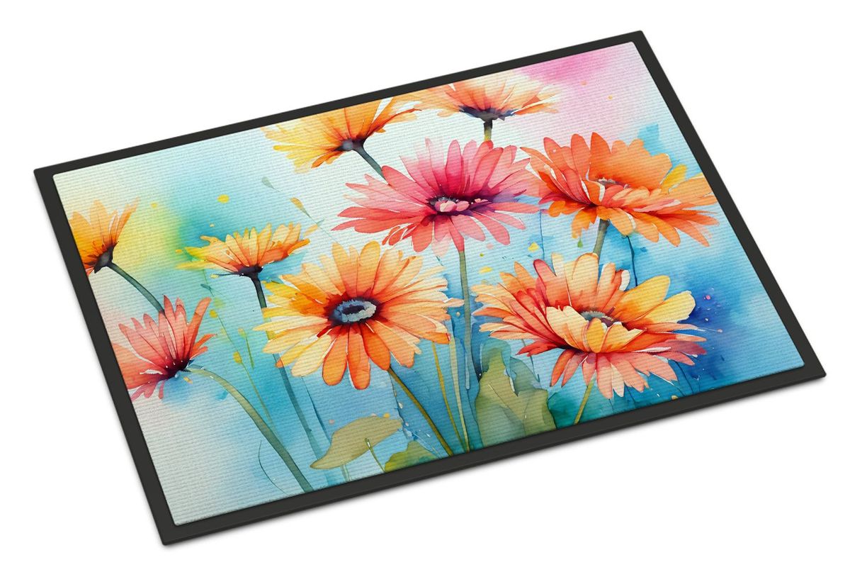Gerbera Daisies In Watercolor Doormat Front Door Mat Indoor Outdoor Rugs For Entryway, Non Slip Washable Low Pile, 24H X 36W_maomaolike.com