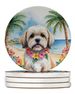 Lhasa Apso Luau Large Sandstone Coasters Pack Of 4 Absorbent Round Coasters Decor Gifts For Men Or Women, 4 In, Multicolor_maomaolike.com