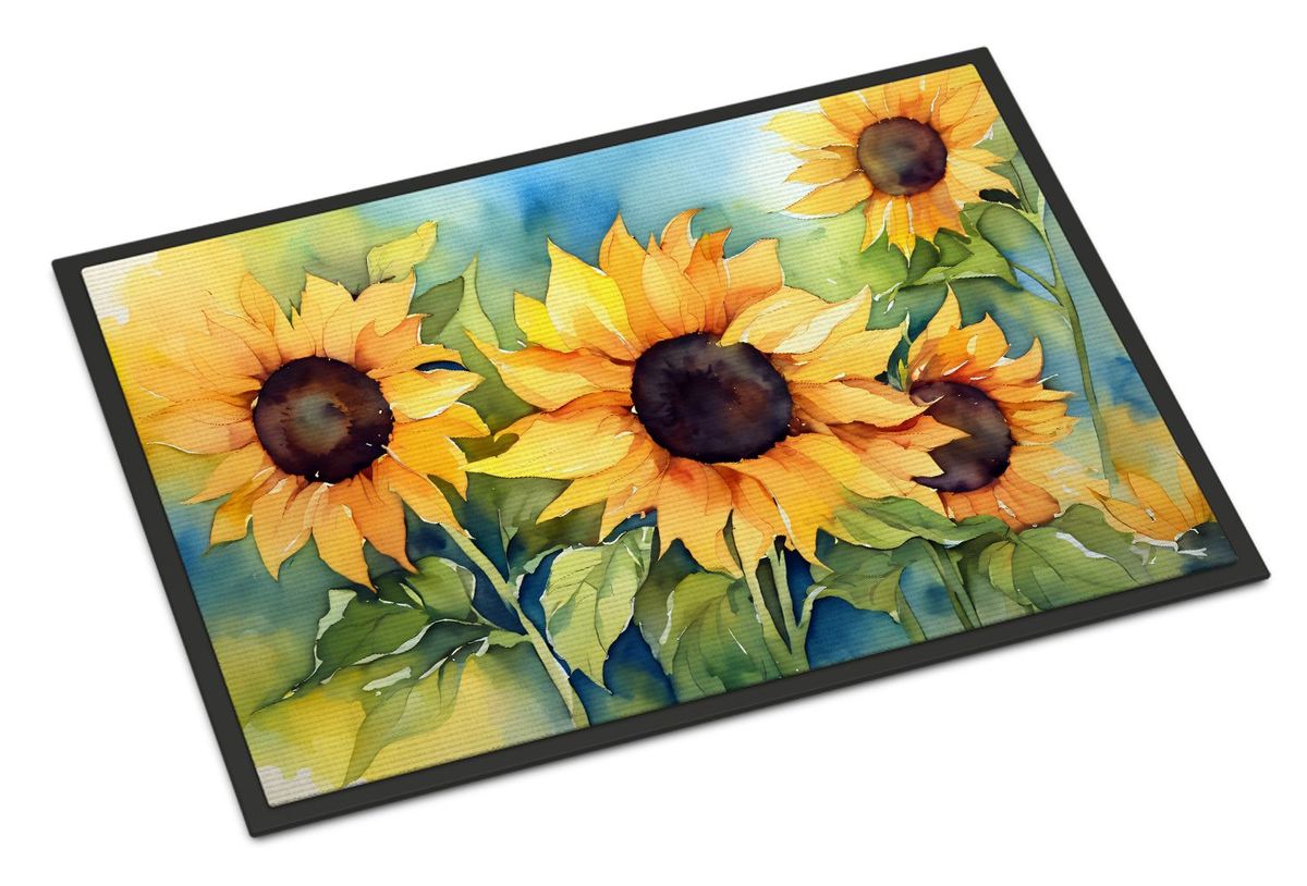 Sunflowers In Watercolor Doormat Front Door Mat Indoor Outdoor Rugs For Entryway, Non Slip Washable Low Pile, 24H X 36W_maomaolike.com