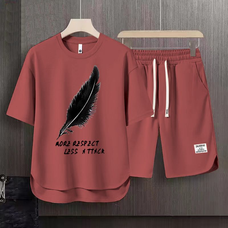Men's Clothing 2024 Waffle Casual Summer Suit Men's Loose Teen Short sleeved T shirt Shorts Handsome Two piece Suit_maomaolike.com