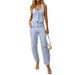 Women's Clothing New Casual Home Striped Print V neck Sleeveless Suit Pants_maomaolike.com