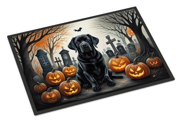 Black Labrador Retriever Spooky Halloween Doormat Front Door Mat Indoor Outdoor Rugs For Entryway, Non Slip Washable Low Pile, 24H X 36W_maomaolike.com