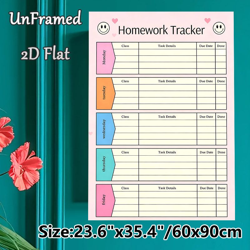 Homework Tracker Painting Poster, Pastel-toned Cute Weekly Layout Poster, Functional Tool To Organize Daily Homework Tasks Ideal For Study Space, Home_maomaolike.com