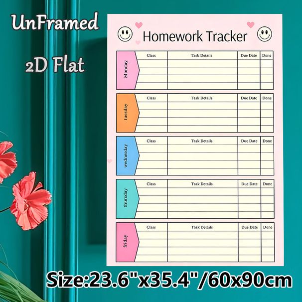 Homework Tracker Painting Poster, Pastel-toned Cute Weekly Layout Poster, Functional Tool To Organize Daily Homework Tasks Ideal For Study Space, Home_maomaolike.com