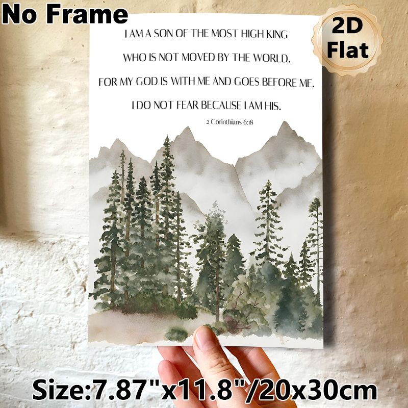Bible Verse Mountain Forest Painting Poster, Gentle Watercolor Woodland & Mountain Scene With Scripture Poster, Inspirational Faith-based Decor_maomaolike.com