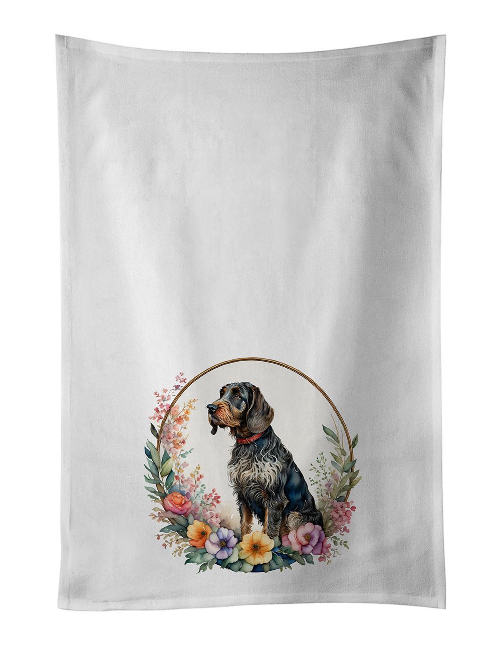 German Wirehaired Pointer And Flowers Kitchen Towel Set Of 2 White Dish Towels Decorative Bathroom Hand Towel For Hand, Face, Hair, Yoga, Tea, Dishcloth, 19 X 28", White_maomaolike.com