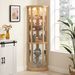 Corner Lighted Curio Cabinet Corner Glass Cabinet Lighted Curio Cabinet Corner Display Case For Living Room, Curio Cabinet, Antique Collection, Wine,Bar Glass Storage Light Included,Dark Cherry_maomaolike.com