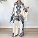 Women's clothing autumn new fashion printed lapel bat sleeve top loose trousers two-piece set_maomaolike.com