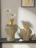 Striped Color Block Ceramic Vase For Elegant Floral Arrangements, Ideal For Entryway, Living Room & Balcony Decor, Versatile Home Accent_maomaolike.com