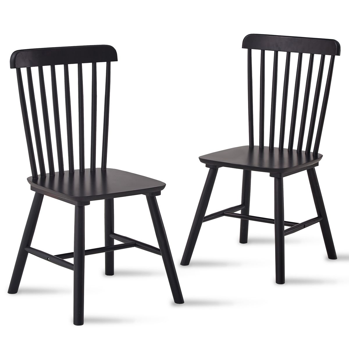 Black Spindle Back Wooden Chairs, Windsor Dining Chair Set Of 2 For Kitchen And Dining Room_maomaolike.com