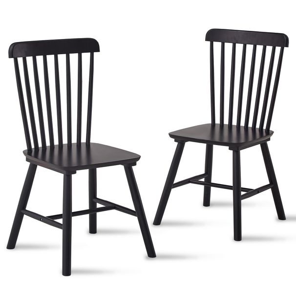 Black Spindle Back Wooden Chairs, Windsor Dining Chair Set Of 2 For Kitchen And Dining Room_maomaolike.com