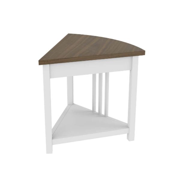Corner Desk With Storage Shelves,Fan-shaped Side Table,for Home ,Office, Small Space, White And Wood_maomaolike.com