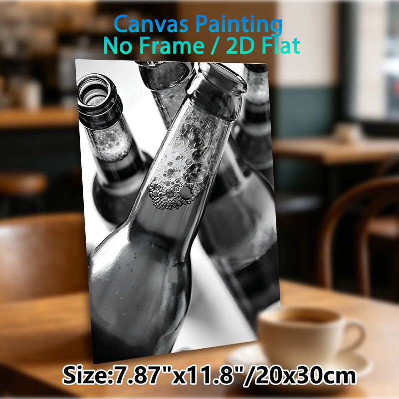 Beer Bottle Themed Painting Poster, Monochrome Close-up Of Beer Bottles With Frothy Bubbles Poster, Sleek Minimalist Artwork, Ideal For Home Bar_maomaolike.com