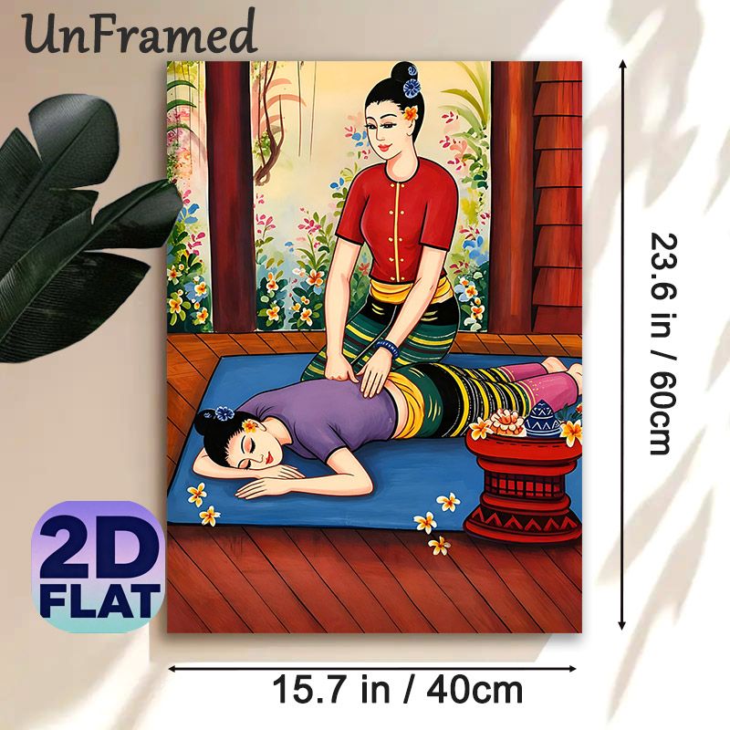 Thai Massage Themed Painting Poster, Vibrant Traditional Style Poster, Showcasing A Soothing Massage Scene, Delivers Tranquil Atmosphere Perfect For_maomaolike.com