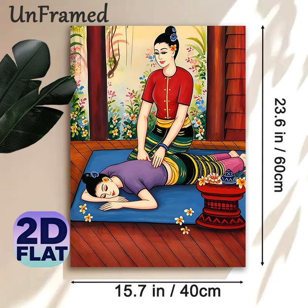 Thai Massage Themed Painting Poster, Vibrant Traditional Style Poster, Showcasing A Soothing Massage Scene, Delivers Tranquil Atmosphere Perfect For_maomaolike.com