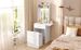 Small Vanity Desk With Mirror And Light, Dressing Table With Charging Station & Fold-up Panel For Small Space, Compact Makeup Vanity Set With Hidden Stool For Bedroom, White_maomaolike.com