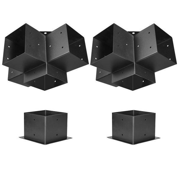 Pergola Bracket Kit, 6x6 Inch (Inner Size 5.5x5.5), 2 Pcs 4-Way Heavy Duty Corner Bracket Woodworks DIY Post Base Kit, Easy Installation Wooden Beams For Gazebos, Patio Pergolas, Log Cabin_maomaolike.com