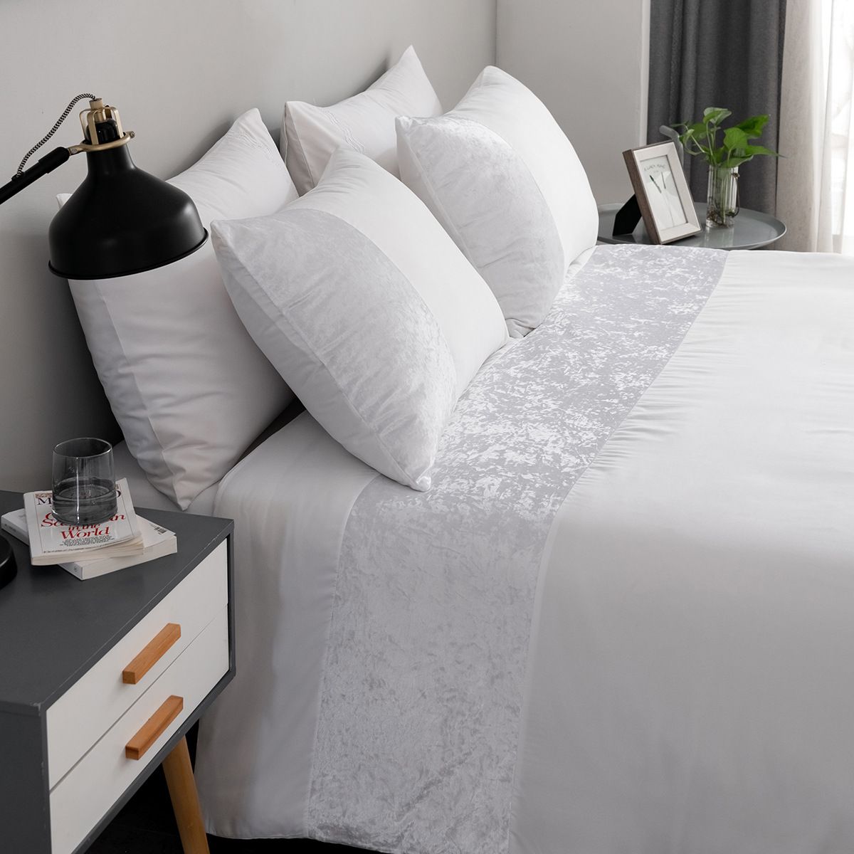 Luxury Modern Minimalist Bedding - White Velvet Patchwork Set For US Twin Beds_maomaolike.com