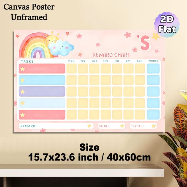 Rainbow & Cloud Reward Chart Painting Poster, Pastel Watercolor Cute Scene Poster, Practical Tool To Record Daily Tasks And Track Progress For Home Or_maomaolike.com