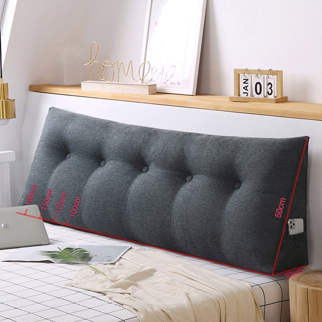 SOGA 2X 100cm Dark Grey Triangular Wedge Bed Pillow Headboard_maomaolike.com