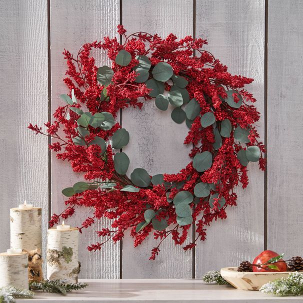 29" Artificial Christmas Wreath With Eucalyptus & Berries,Decorations For Everyday Farmhouse Window Outdoor/Indoor_maomaolike.com