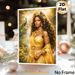 Golden Royal African Goddess Painting Poster, Lush Enchanted Forest Style Poster, Exquisite Detailed Artwork Of Elegant Goddess In Golden Attire With_maomaolike.com