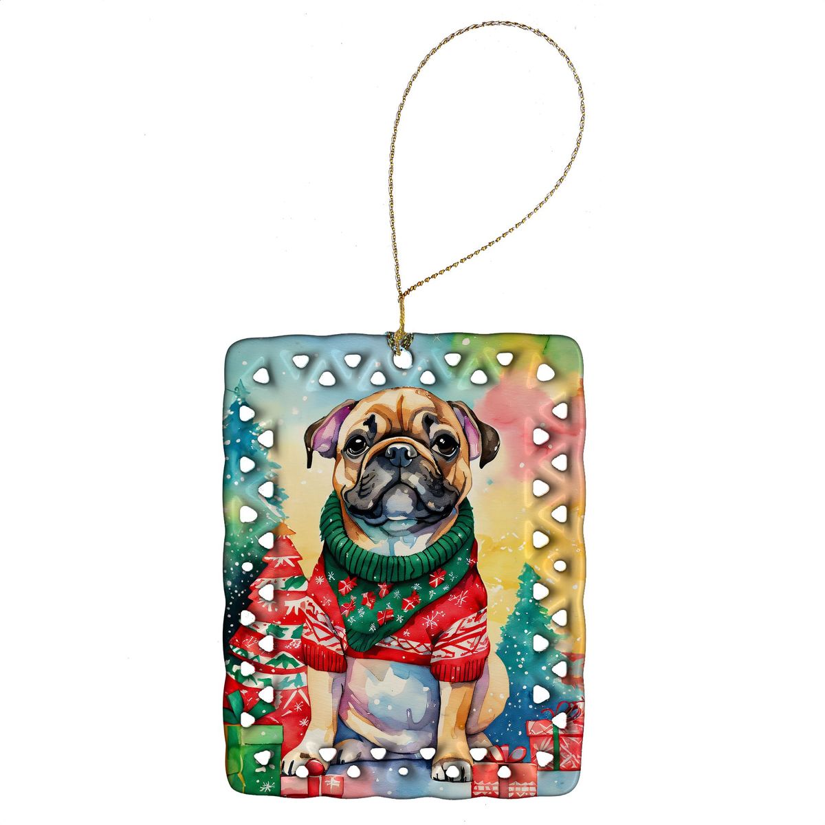 French Bulldog Christmas Porcelain Ornament Christmas Tree Hanging Decorations For Home Christmas Holiday, Rectangle, Gift, Multicolor_maomaolike.com