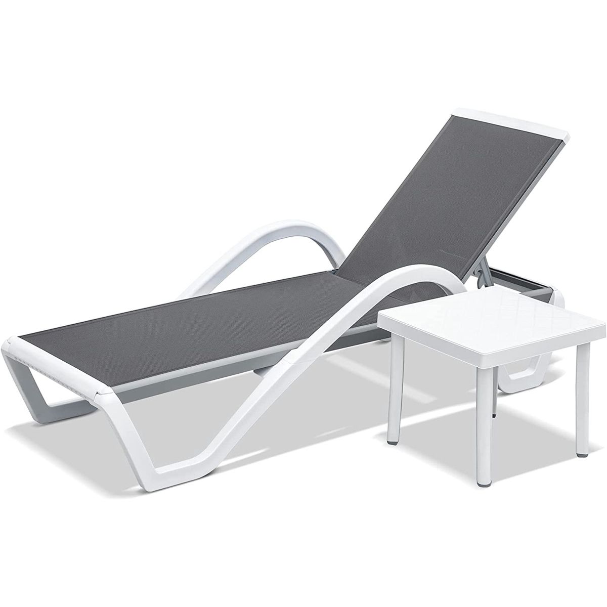 Patio Chaise Lounge Adjustable Aluminum Pool Lounge Chairs With Arm All Weather Pool Chairs For Outside,in-Pool,Lawn Gray, 1 Lounge Chair 1 Plastic Table_maomaolike.com