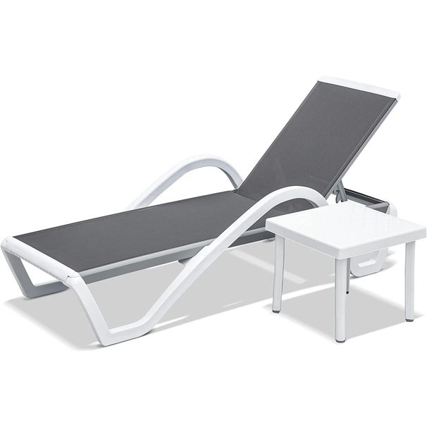 Patio Chaise Lounge Adjustable Aluminum Pool Lounge Chairs With Arm All Weather Pool Chairs For Outside,in-Pool,Lawn Gray, 1 Lounge Chair 1 Plastic Table_maomaolike.com