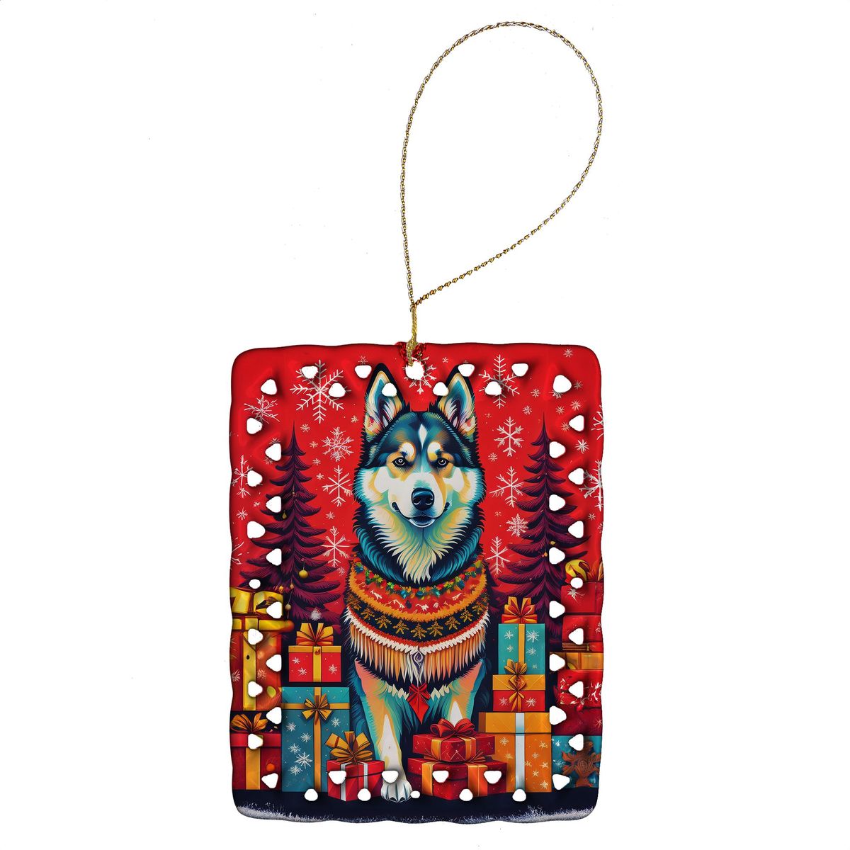 Alaskan Malamute Holiday Christmas Porcelain Ornament Christmas Tree Hanging Decorations For Home Christmas Holiday, Rectangle, Gift, Multicolor_maomaolike.com