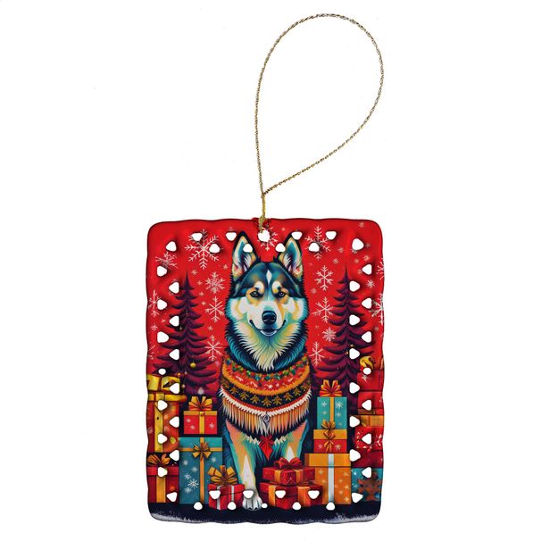 Alaskan Malamute Holiday Christmas Porcelain Ornament Christmas Tree Hanging Decorations For Home Christmas Holiday, Rectangle, Gift, Multicolor_maomaolike.com