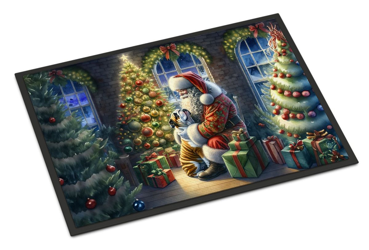 English Bulldog And Santa Claus Doormat Front Door Mat Indoor Outdoor Rugs For Entryway, Non Slip Washable Low Pile, 24H X 36W_maomaolike.com